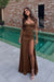 Brown Sweetheart Satin Prom Dress Mermaid with Front Split