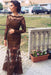 Brown Trumpet/Mermaid Bateau Long Sleeves Applique Lace Dresses - Prom Dresses
