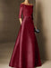 Short-Sleeve Off-the-Shoulder A-Line Mother of the Bride Dress with Belt Applique