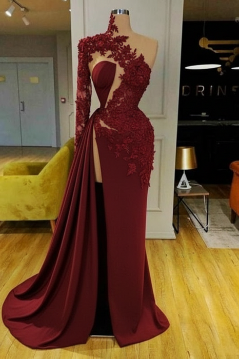 Burgundy Mermaid Evening Dress with Long Sleeves
