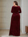 Princess A-Line V-Neck Floor-Length Plus Size Velvet Mother of the Bride Dress with Long Sleeves and Ruffles