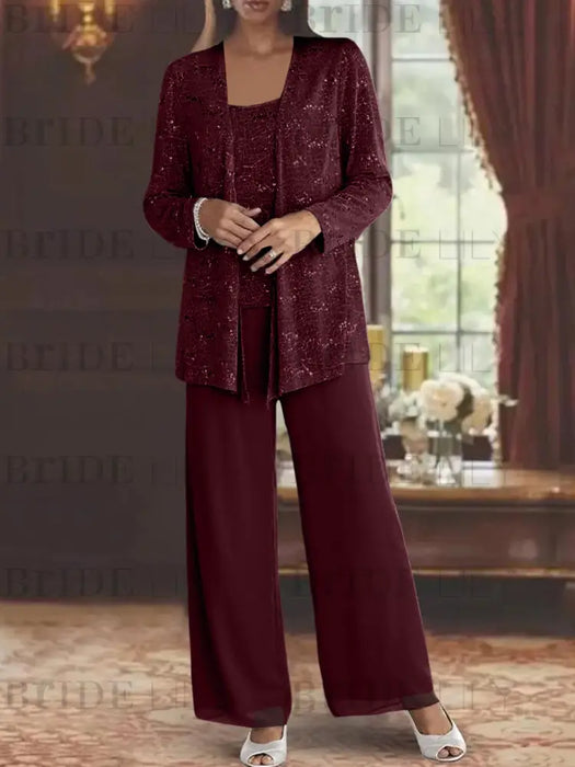 Sequined Chiffon Pantsuits for the Mother of the Bride with Jacket