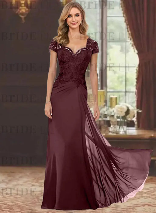 Short Sleeves Chiffon Mother of the Bride Dress with Lace