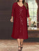 Burgundy V-Neck Long-Sleeve Tea-Length Plus Size Mother of the Bride Dress with Jacket and Sequins
