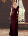 V-Neck Short-Sleeve Floor-Length Sheath Dress for the Mother of the Bride with Ruffles and Appliques