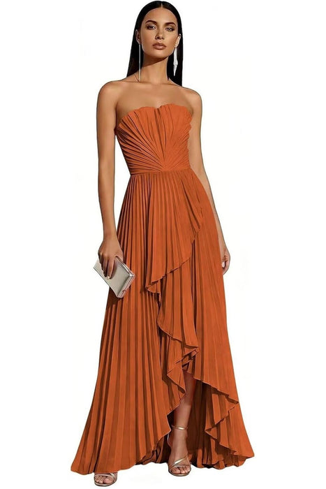 Strapless Pleated Chiffon High-Low Bridesmaid Dress