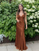 Burnt Orange V-neck Beaded Satin A Line Prom Dress