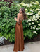 Burnt Orange V-neck Beaded Satin A Line Prom Dress