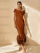 Unique Off-the-Shoulder Tea-Length Mother of the Bride Dress with Short Sleeves and Feathers