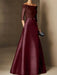 Short-Sleeve Off-the-Shoulder A-Line Mother of the Bride Dress with Belt Applique
