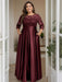 Cabernet Plus Size Floor-Length Mother of the Bride A-Line Dress with 3/4 Sleeves Scoop Neck Bow & Sequins