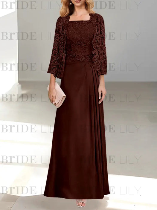 2 A-Line/Princess Scoop Mother of the Bride Dresses with Pleated & Lace Appliques Floor-Length