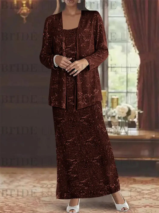 Ankle-length Chiffon Mother of the Bride Dress with Sequins and Jacket