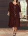 Cabernet V-Neck Long-Sleeve Tea-Length Plus Size Mother of the Bride Dress with Jacket and Sequins