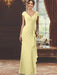V-Neck Short-Sleeve Floor-Length Sheath Dress for the Mother of the Bride with Ruffles and Appliques
