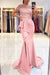 CandyPink Short Sleeve Lace Mermaid Prom Dress with Slit