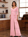 V-Neck Chiffon Jumpsuit with Ruched Detail and 3/4 Sleeves for the Mother