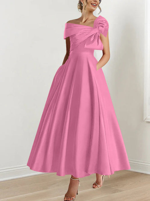 Off-the-Shoulder Sleeveless A-Line Princess Ankle-Length Mother of the Bride Dress with Bow(s)