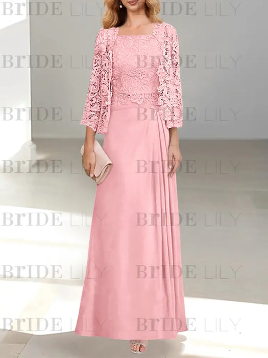 2 A-Line/Princess Scoop Mother of the Bride Dresses with Pleated & Lace Appliques Floor-Length