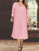 Candy Pink V-Neck Long-Sleeve Tea-Length Plus Size Mother of the Bride Dress with Jacket and Sequins