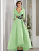 V-Neck A-Line Princess Floor-Length Mother of the Bride Dress with 3/4 Sleeves Appliques and Beading