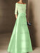 Short-Sleeve Off-the-Shoulder A-Line Mother of the Bride Dress with Belt Applique