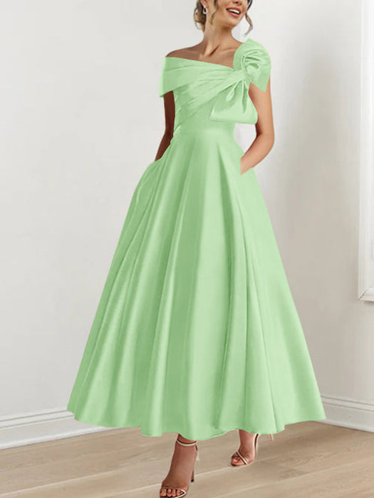 Off-the-Shoulder Sleeveless A-Line Princess Ankle-Length Mother of the Bride Dress with Bow(s)