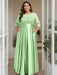Celadon Plus Size Floor-Length Mother of the Bride A-Line Dress with 3/4 Sleeves Scoop Neck Bow & Sequins