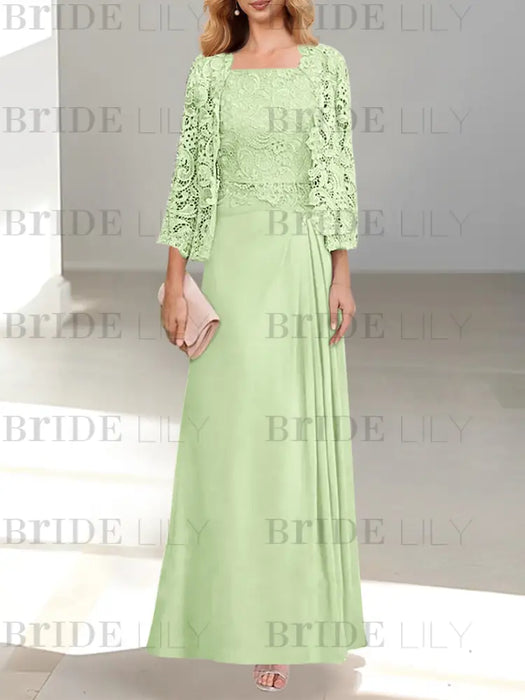 2 A-Line/Princess Scoop Mother of the Bride Dresses with Pleated & Lace Appliques Floor-Length