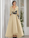 V-Neck A-Line Princess Floor-Length Mother of the Bride Dress with 3/4 Sleeves Appliques and Beading