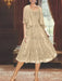 Princess A-Line Tea-Length Mother of the Bride Dress with Scoop Neck Half Sleeves Appliques and Jacket