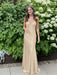 Champagne V-neck Beaded Satin A Line Prom Dress