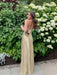 Champagne V-neck Beaded Satin A Line Prom Dress