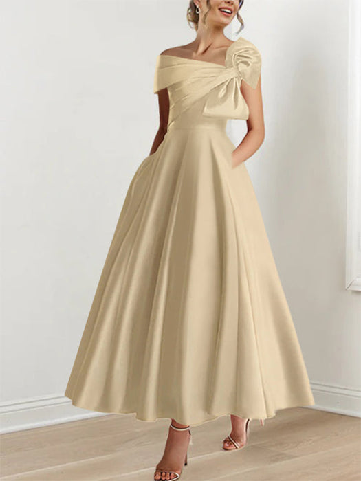 Off-the-Shoulder Sleeveless A-Line Princess Ankle-Length Mother of the Bride Dress with Bow(s)