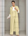 Ankle-Length Mother of the Bride Pantsuits in 3 Pieces Featuring Square Neck Jacket & Lace Appliques
