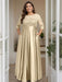 Champagne Plus Size Floor-Length Mother of the Bride A-Line Dress with 3/4 Sleeves Scoop Neck Bow & Sequins