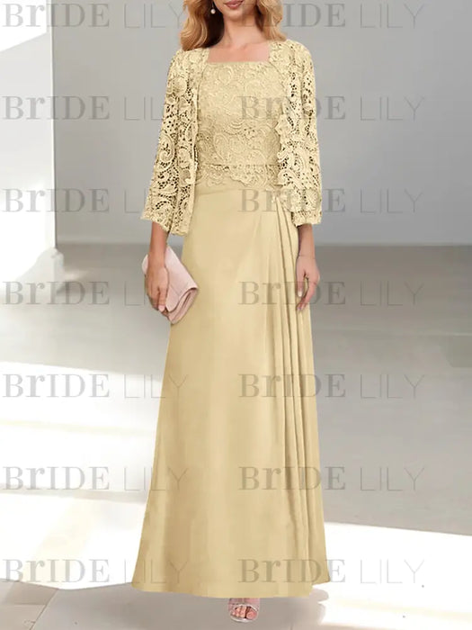 2 A-Line/Princess Scoop Mother of the Bride Dresses with Pleated & Lace Appliques Floor-Length