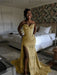 Champagne Sparkly Strapless Mermaid Sequined Prom Dress with Slit