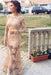 Champagne Trumpet/Mermaid Bateau Long Sleeves Applique Lace Dresses - Prom Dresses