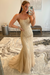 Champagne Gold Lace Mermaid Backless Long Prom Dresses