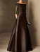 Short-Sleeve Off-the-Shoulder A-Line Mother of the Bride Dress with Belt Applique