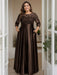 Chocolate Plus Size Floor-Length Mother of the Bride A-Line Dress with 3/4 Sleeves Scoop Neck Bow & Sequins