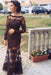 Chocolate Trumpet/Mermaid Bateau Long Sleeves Applique Lace Dresses - Prom Dresses