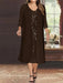 Chocolate V-Neck Long-Sleeve Tea-Length Plus Size Mother of the Bride Dress with Jacket and Sequins