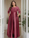 Rose Plus Size Floor-Length Mother of the Bride A-Line Dress with 3/4 Sleeves Scoop Neck Bow & Sequins