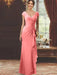 V-Neck Short-Sleeve Floor-Length Sheath Dress for the Mother of the Bride with Ruffles and Appliques