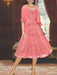 Princess A-Line Tea-Length Mother of the Bride Dress with Scoop Neck Half Sleeves Appliques and Jacket