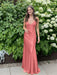 Coral V-neck Beaded Satin A Line Prom Dress