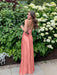 Coral V-neck Beaded Satin A Line Prom Dress