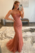 Terracotta Coral Lace Mermaid Backless Long Prom Dresses